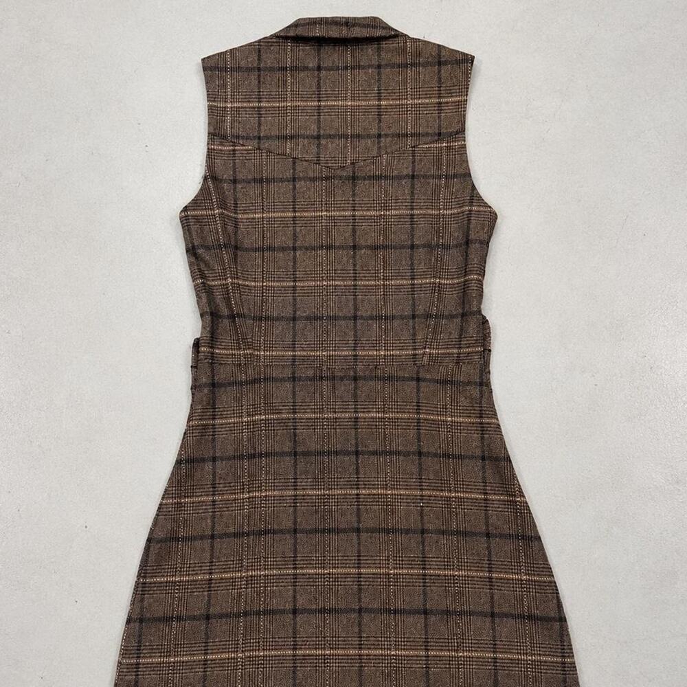 J.O.A. Los Angeles Brown Plaid Fit & Flare Shirt Dress XS - Picture 3 of 6